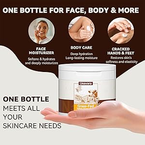 Linavora Tallow and Honey Balm Natural Moisturizer with Grass-Fed Beef Tallow for Skin, Honey, Vitamin E Unscented, 4oz Ideal for Face & Body Care