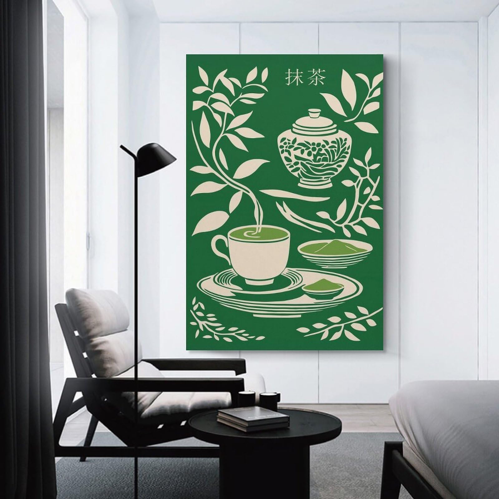 Junmoney Hanging Wall Art Matcha Tea Illustration, 24x36inch(60x90cm), for Wall Displays, Bedrooms Or Room Updates, Wall Decor Suited to Curated Displays