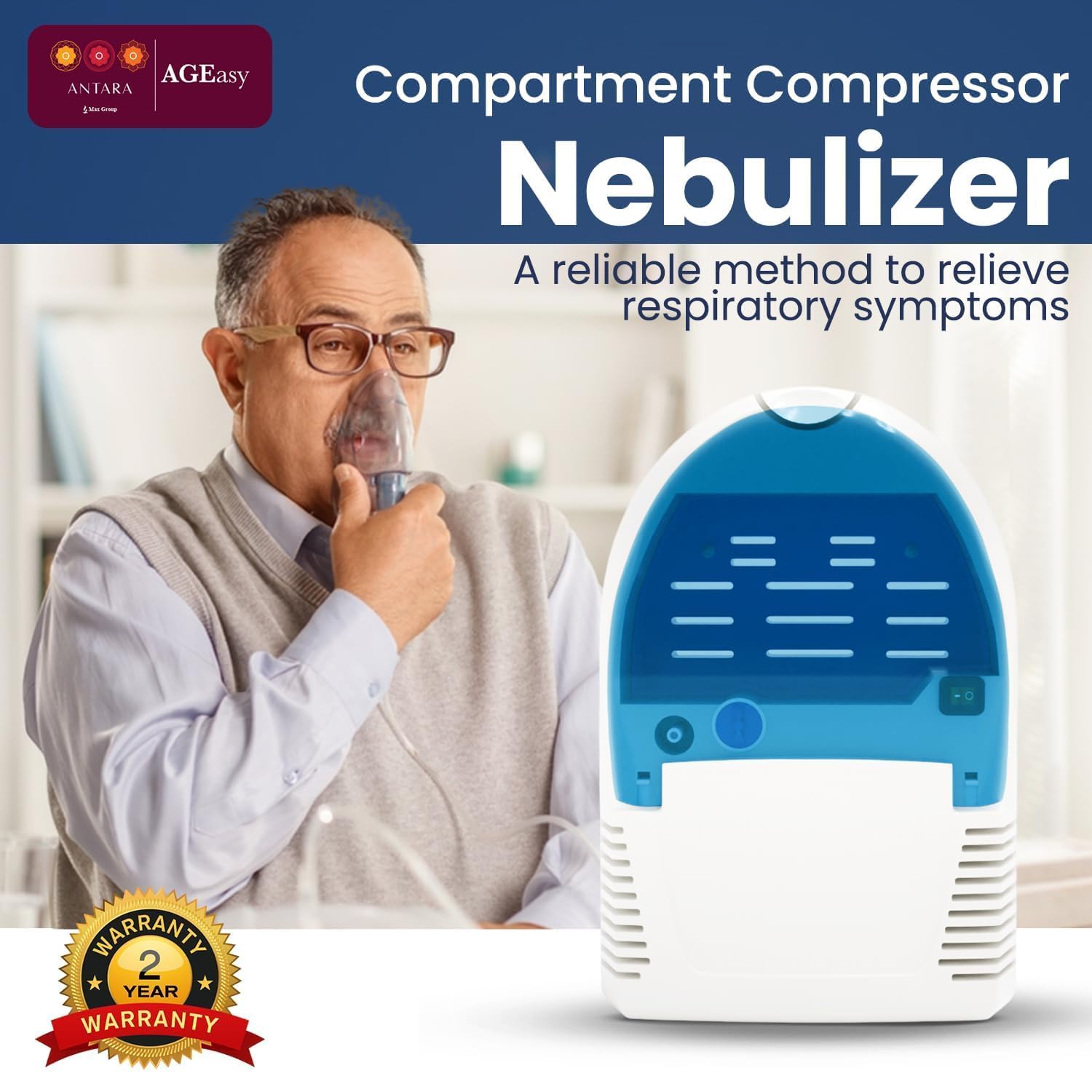 AGEasy (Max Group) Nebulizing Machine | Inhaler Machine with Storage Compartment | Nebuliser Machine for Kids & Adults | Steam Machine for Cold & Cough with 2 Masks, 1 Mouthpiece & 5 Filters 2