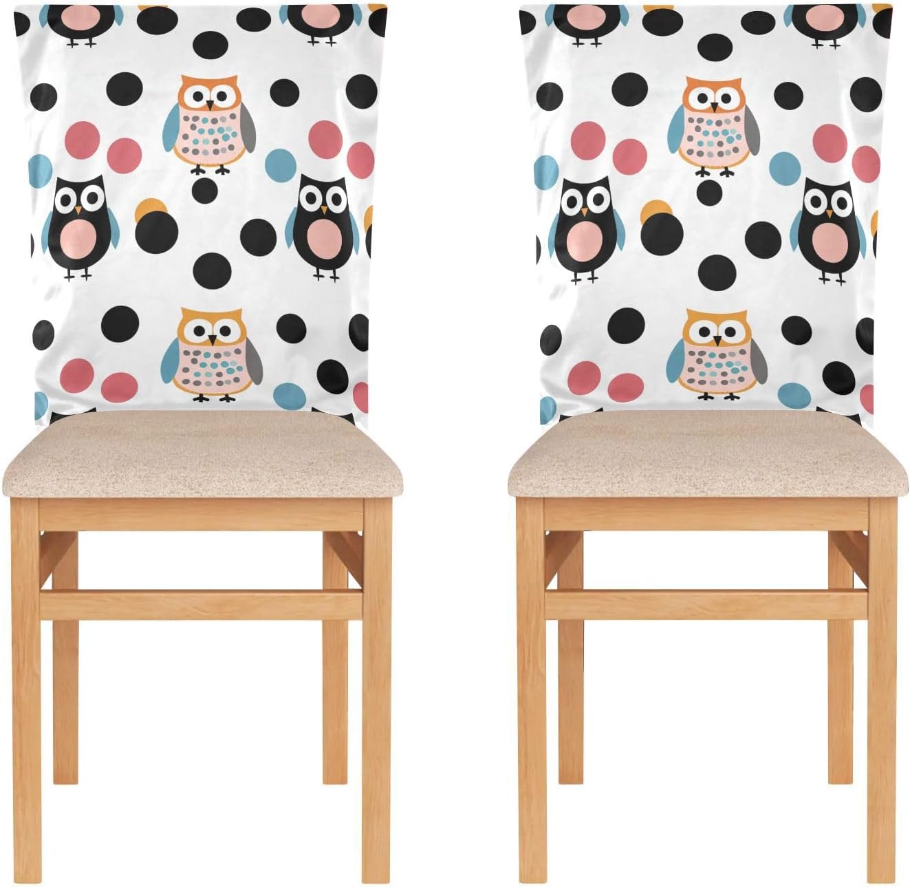 ALAZA Owl Polka Dots Chair Back Cover Set of 6, Washable Reusable Removable Chair Slipcovers Decorative Chair Cover for Home Kitchen Wedding Party