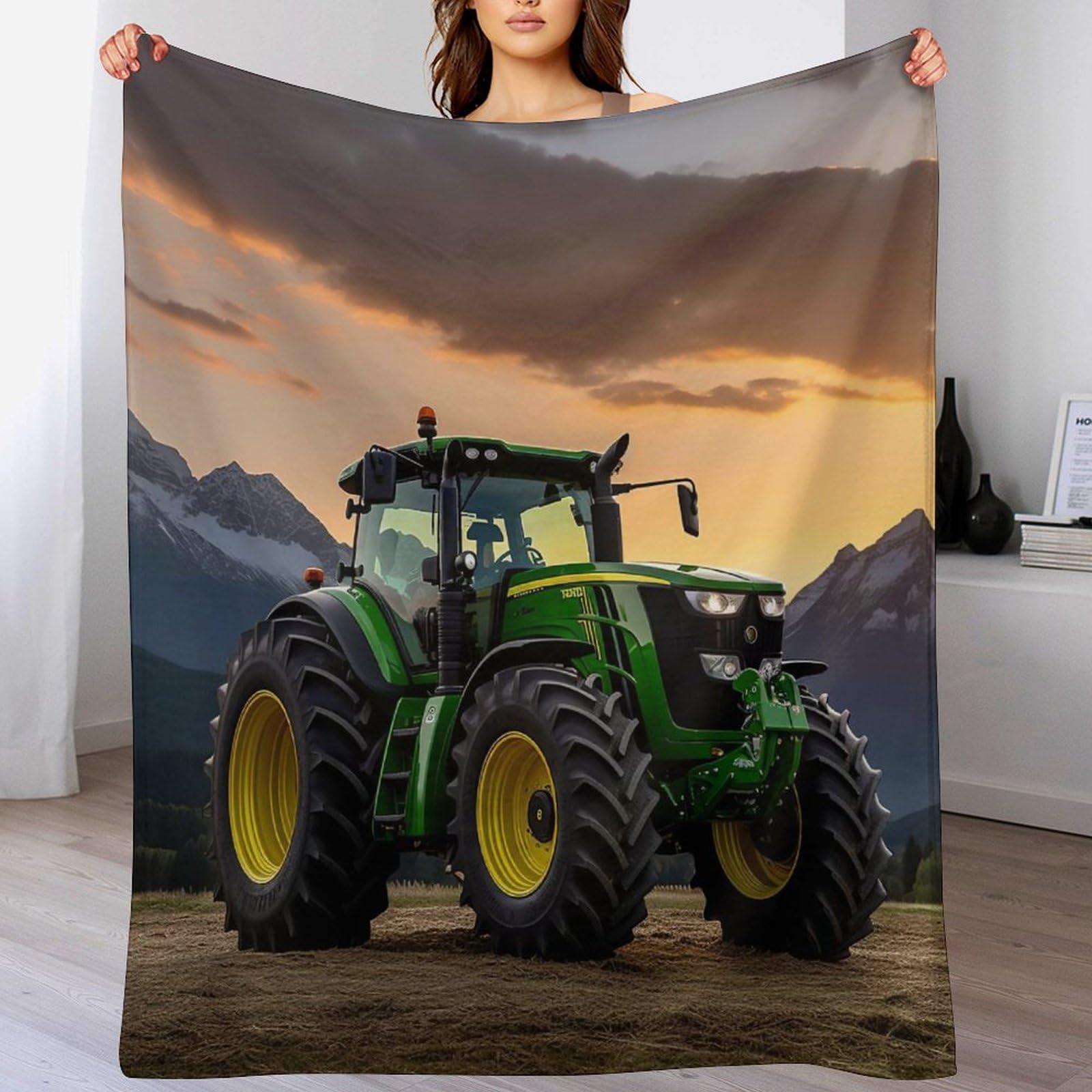 Couverture lit en flanelle premium motif tracteur, plaid ultra doux 100x130