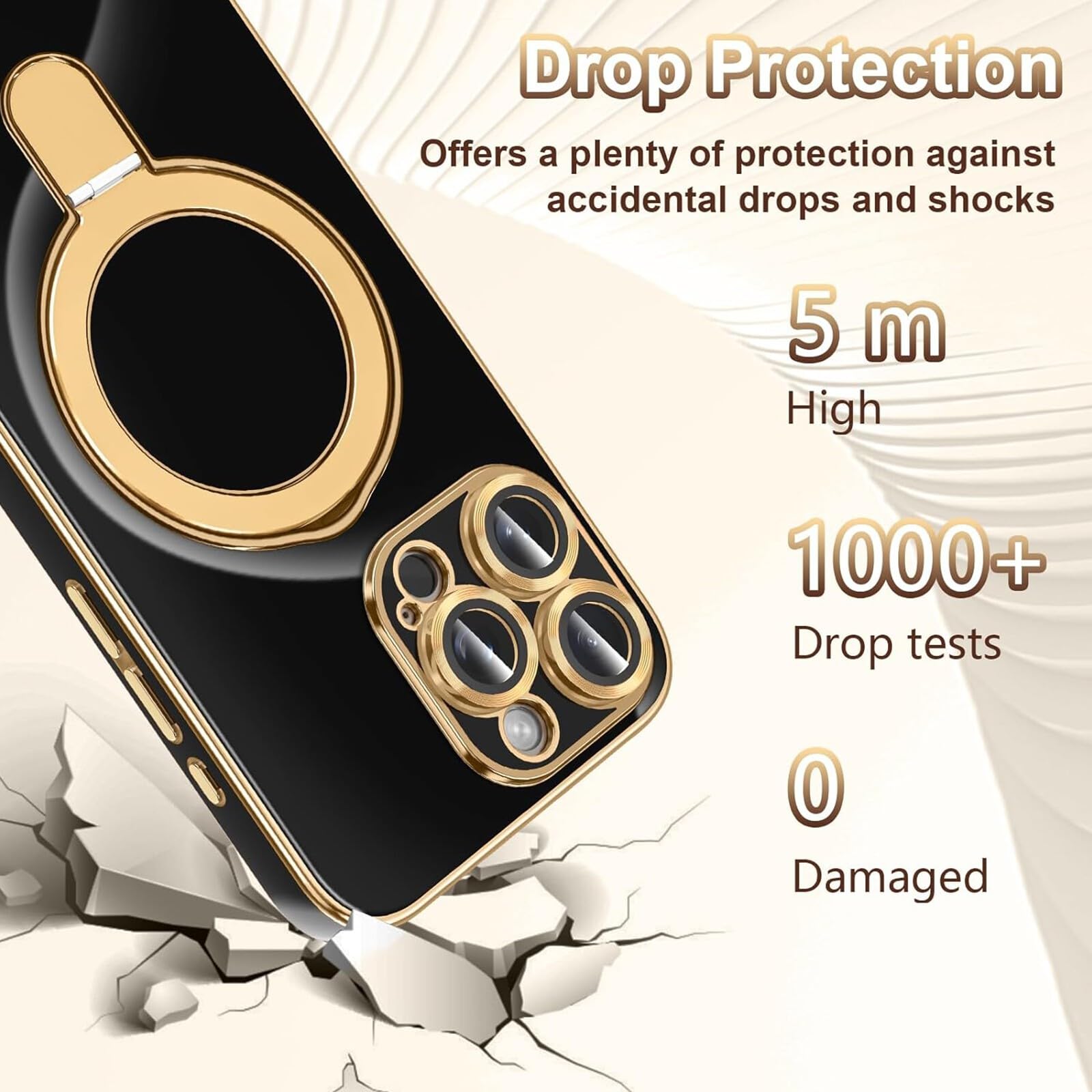 Compatible con iPhone 15 (Couleur: blanco) a prueba de golpes, carcasa de silicona suave con soporte de anillo grande