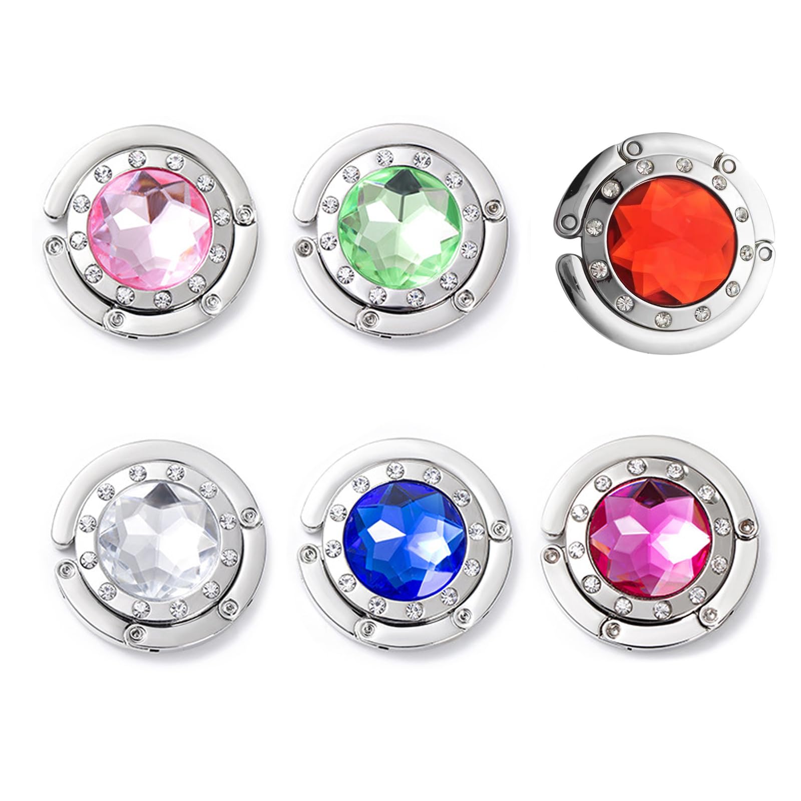 MYLEUS 6 PCS Handbag Hooks for Tables,Portable Hook,for Purse Bag Hanger Portable Handbag Folding Hanger Holder Hook for Hanging Crystal Alloy Magic Hooks(6 Colors)