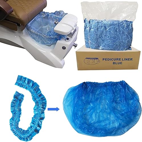 Forros de pedicura desechables para spa de uñas, color azul, 47.25 pulgadas, talla única para la mayoría de sillas de spa, 50 unidades
