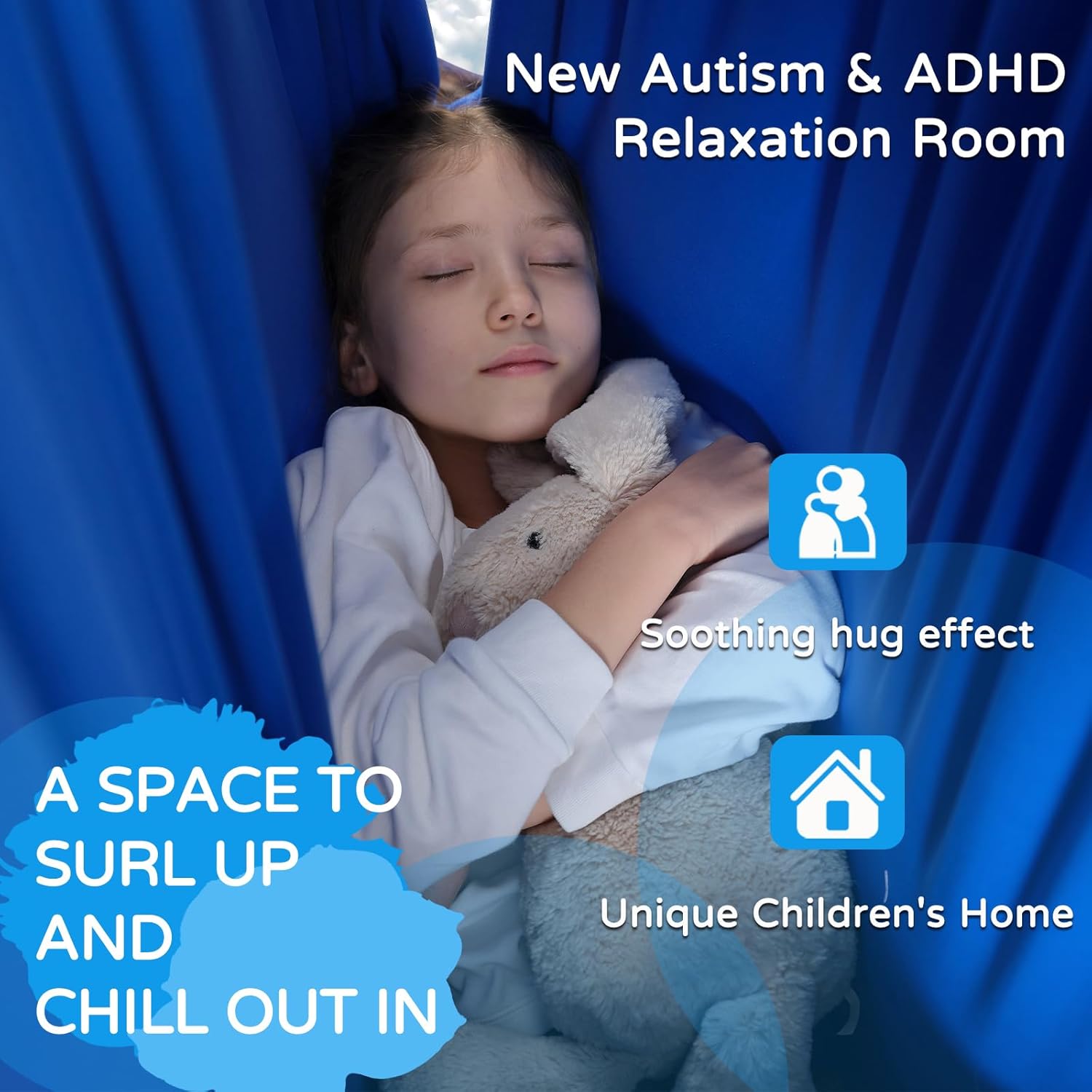 Sensory Swing for Kids Indoor & Outdoor Double Layer Therapy Cuddle Hammock Chair with 360 Swivel Hanger Kit Adjustable Swing for Child and Adult with Aspergers Autism ADHD (Star Blue) 3 71tIdZahafL. AC SL1500