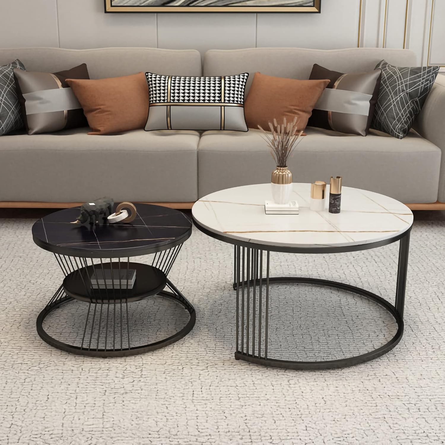 Nesting Coffee Tables for Living Room 2 Set, Metal Stacking Coffee