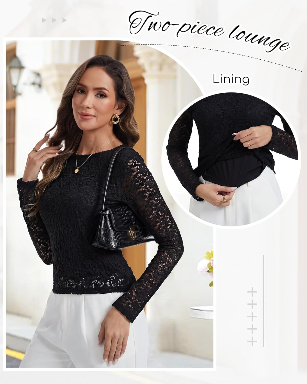Womens Lace Long Sleeve Tops Mesh Tee Blouse Layering Shirt Crew Neck Slim Fit Shirts Floral Sexy Going Out Tunics - Image 5