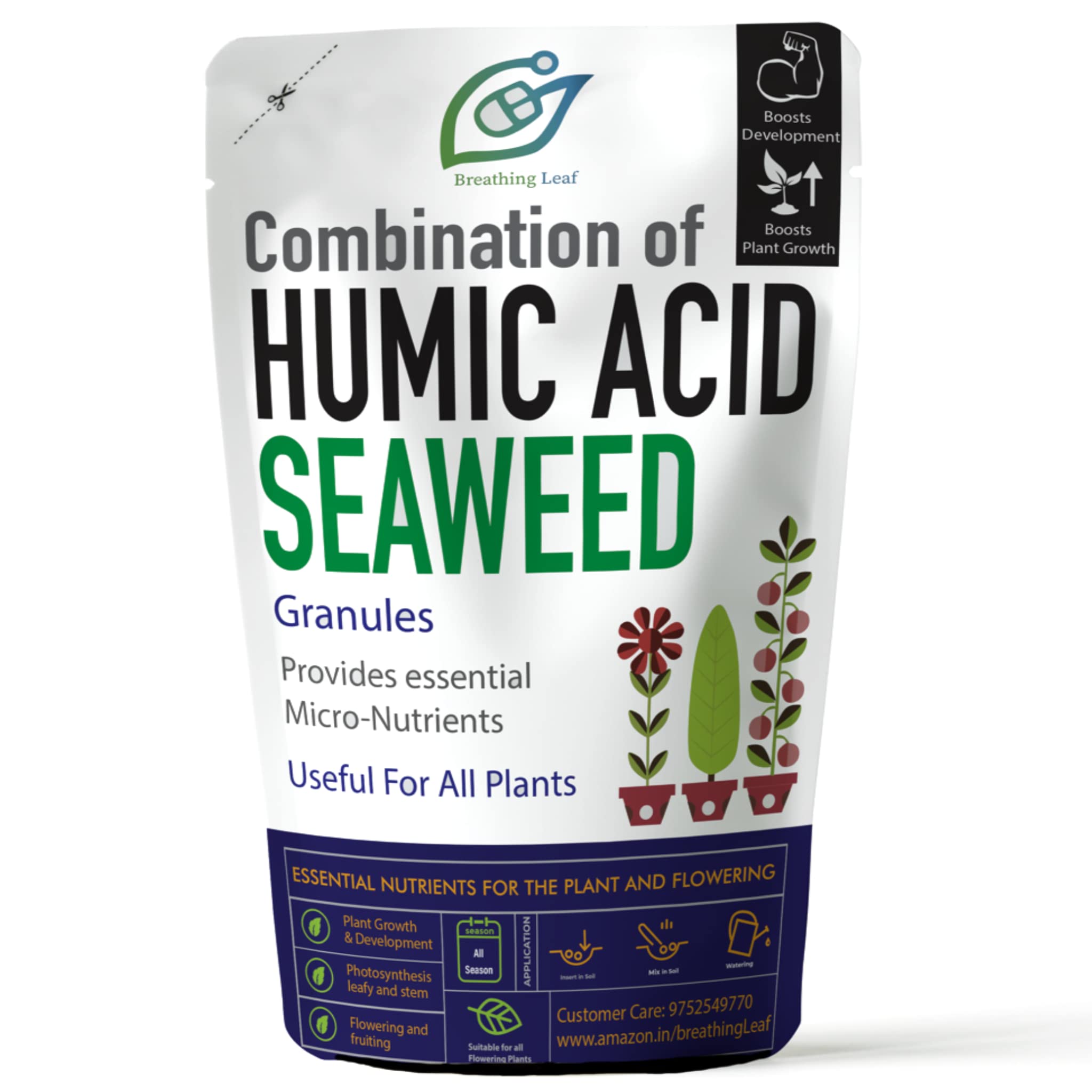 breathingLeaf Organic Mix of Humid Acid and Seaweed Fertilizer | Ration of 3:1 | Must for Gardening Plants (900 gm) (B09JNTG32G) Amazon Price History, Amazon Price Tracker