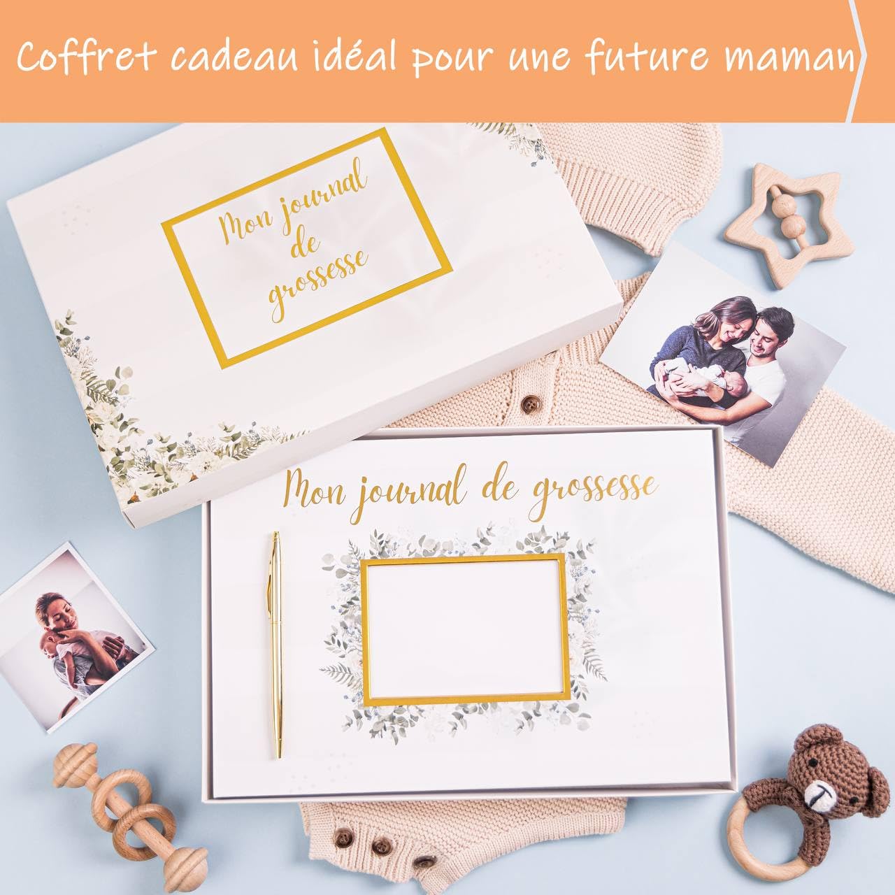 Journal de Grossesse a remplir Kit d'Empreintes Bébé Livre de Grossesse 4 Cartes a Gratter Annonce Les premières Fois de Bébé Checklist Baby Shower Cadeau Future Maman Souvenirs