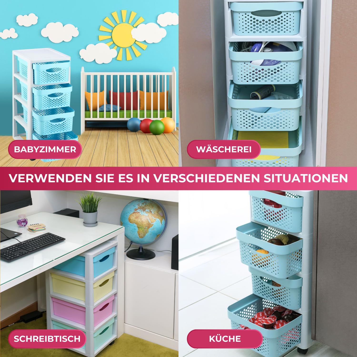 Bastelwagen für Kinder Schubladenbox mit Rollen Rollwagen Schubladen Schreibtisch Rollcontainer Plastik Toys Storage Schubladenschrank - Made in E.U.