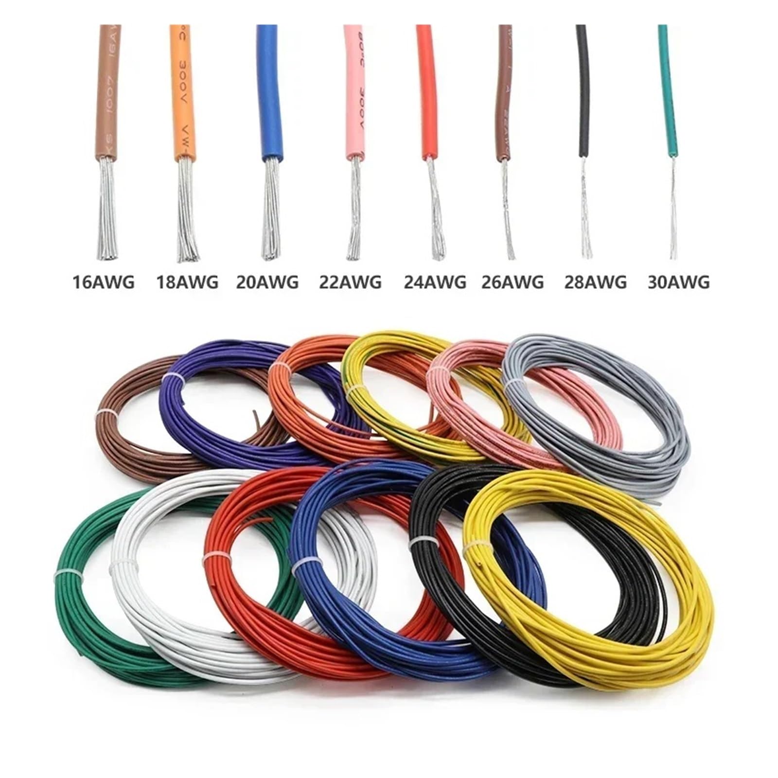 5/10/20/50/100m 1007 Elektryczny Drut Linkowy 26 24 AWG Izolacja PVC Kabel Z Cynowanej Miedzi Przewód Zasilający(White,100m 26AWG)