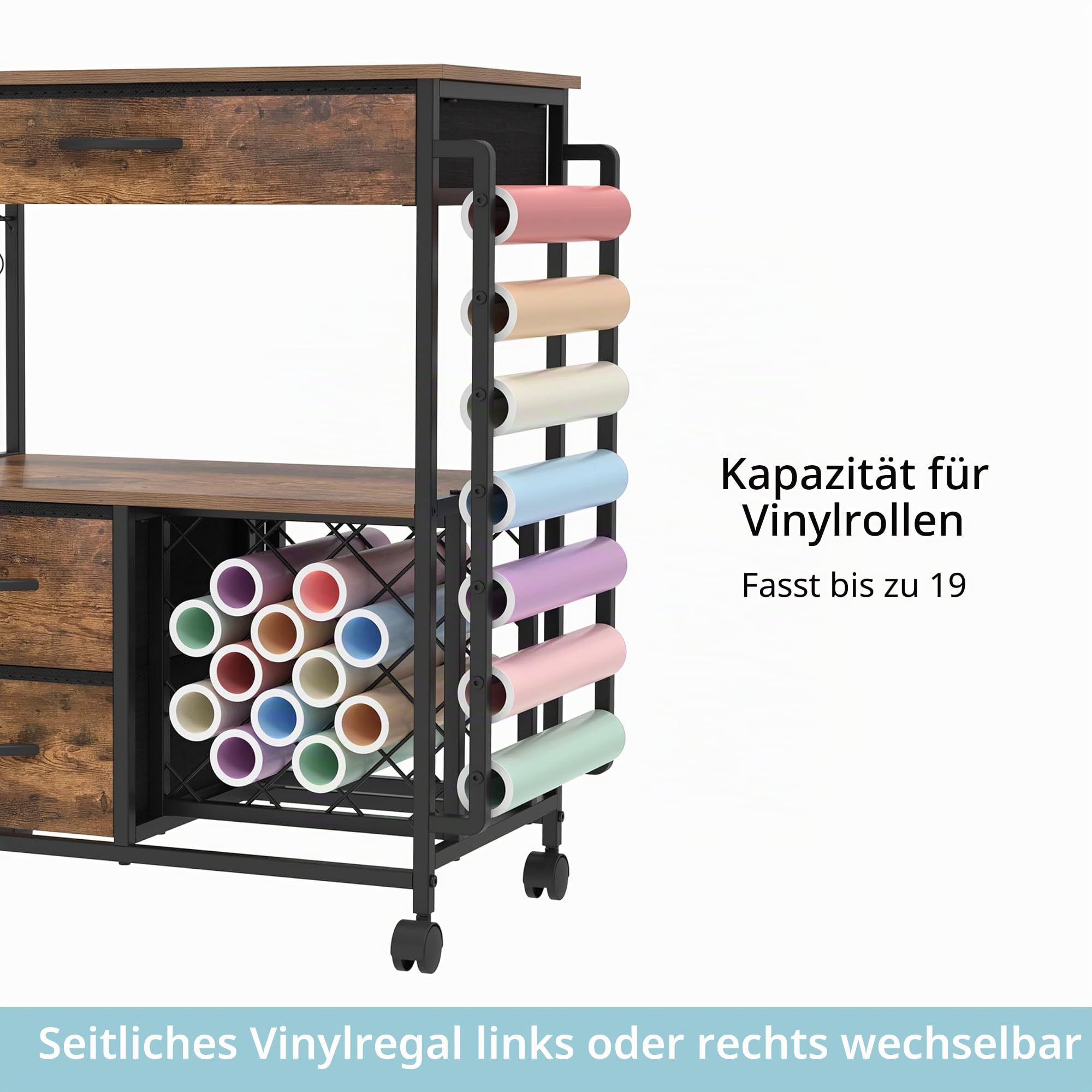 Trironsun Aufbewahrungswagen kompatibel mit Cricut-Maschinen Rollschrank Handwerksschrank mit Schubladen und Vinylrollenhalter, mobiler Ständer für Stations-Schneidemaschine