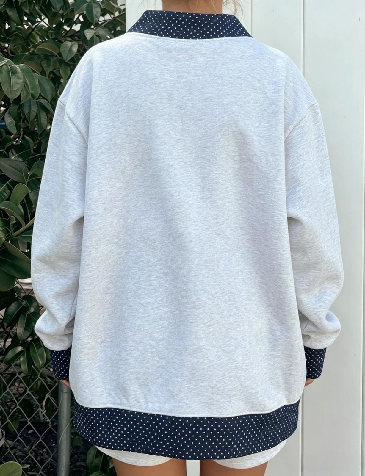 Generisch Sudadera para mujer con lunares y cuello alto en bloque de color (gris, L)