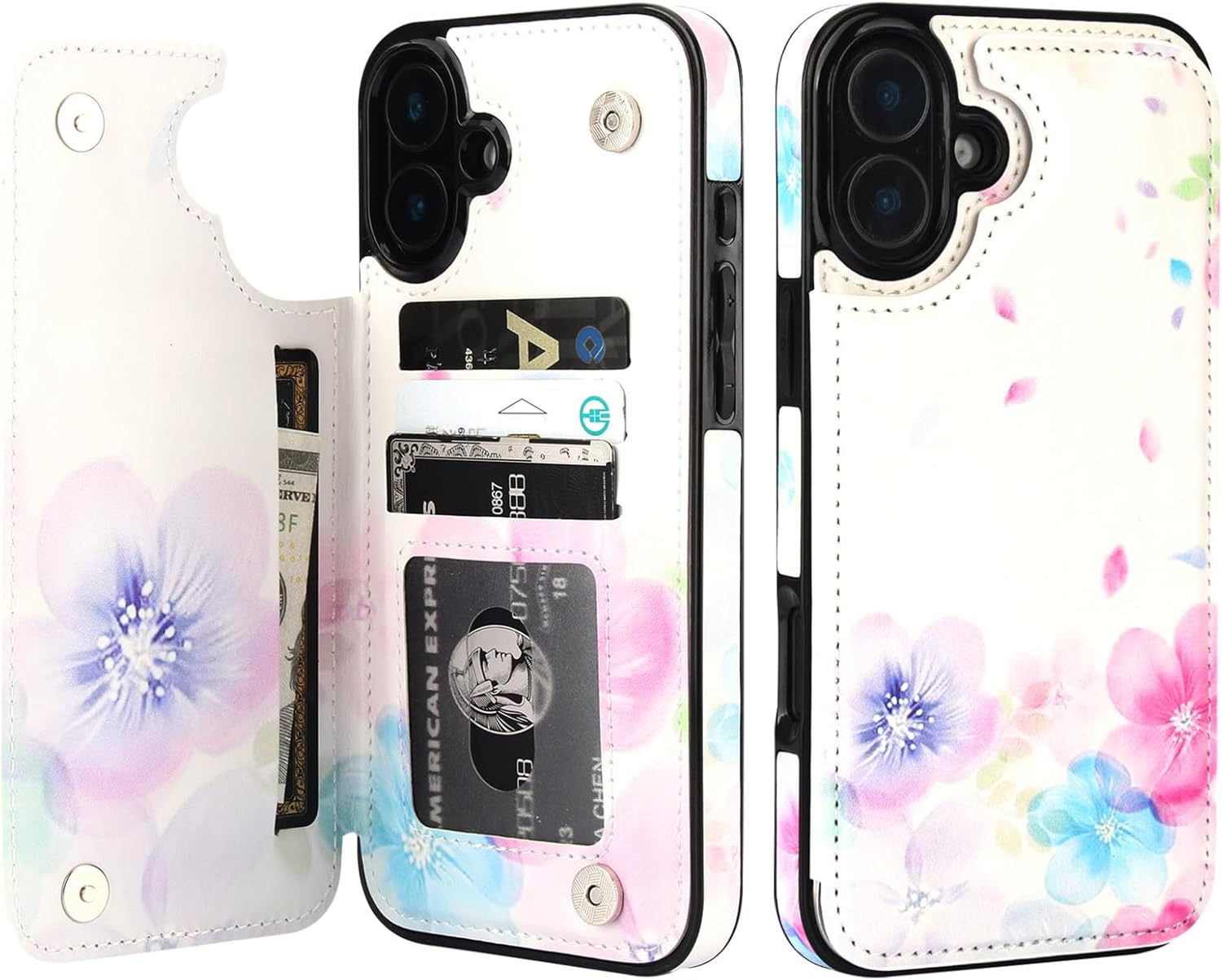 HAOPINSH for iPhone 16 Plus Case Wallet Compatible with MagSafe Wireless Charging, Floral Flower Pattern Back Flip Folio RFID Blocking Leather Kickstand Card Slots Case Double Magnetic Clasp 6.7"