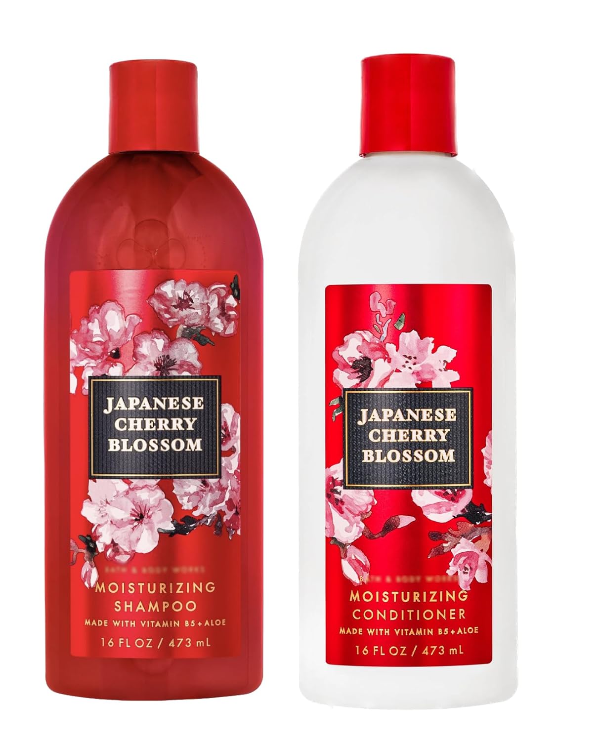 Japanese Cherry Blossom Shampoo and Japanese Cherry Blossom Conditioner - Pair of 2 bottles, 16 oz ea - Cleansing, Hydrating Shampoo w/Detangling, Moisturizing Conditioner for Shower + Hair