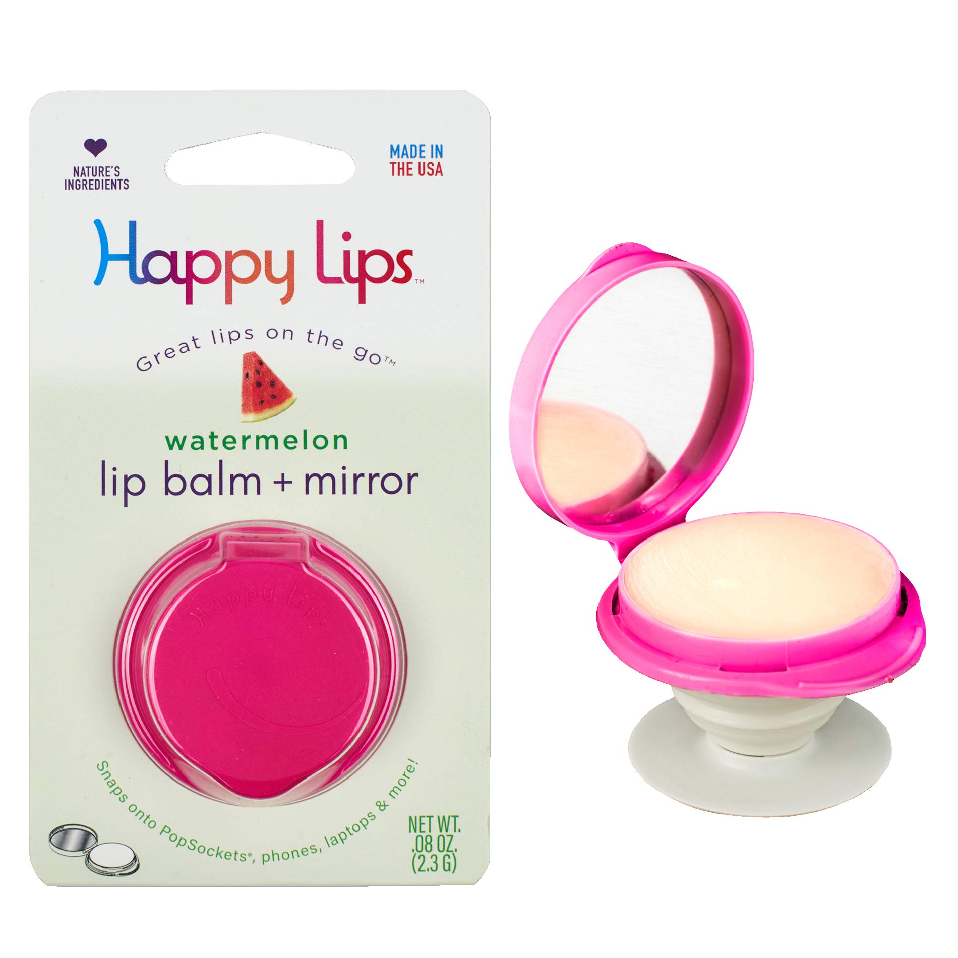 – Lip Balm & Mirror – Pop onto your Phone's Socket Grip (PS), refill your (PS) Grips’ lip balm or attach anywhere with included adapter… (Watermelon) 3pcs