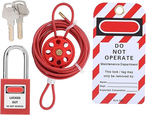 Cerradura de cable, candado rojo para bloqueo de válvula de seguridad, kit de bloqueo de cable para válvulas de compuerta para lugares explosivos