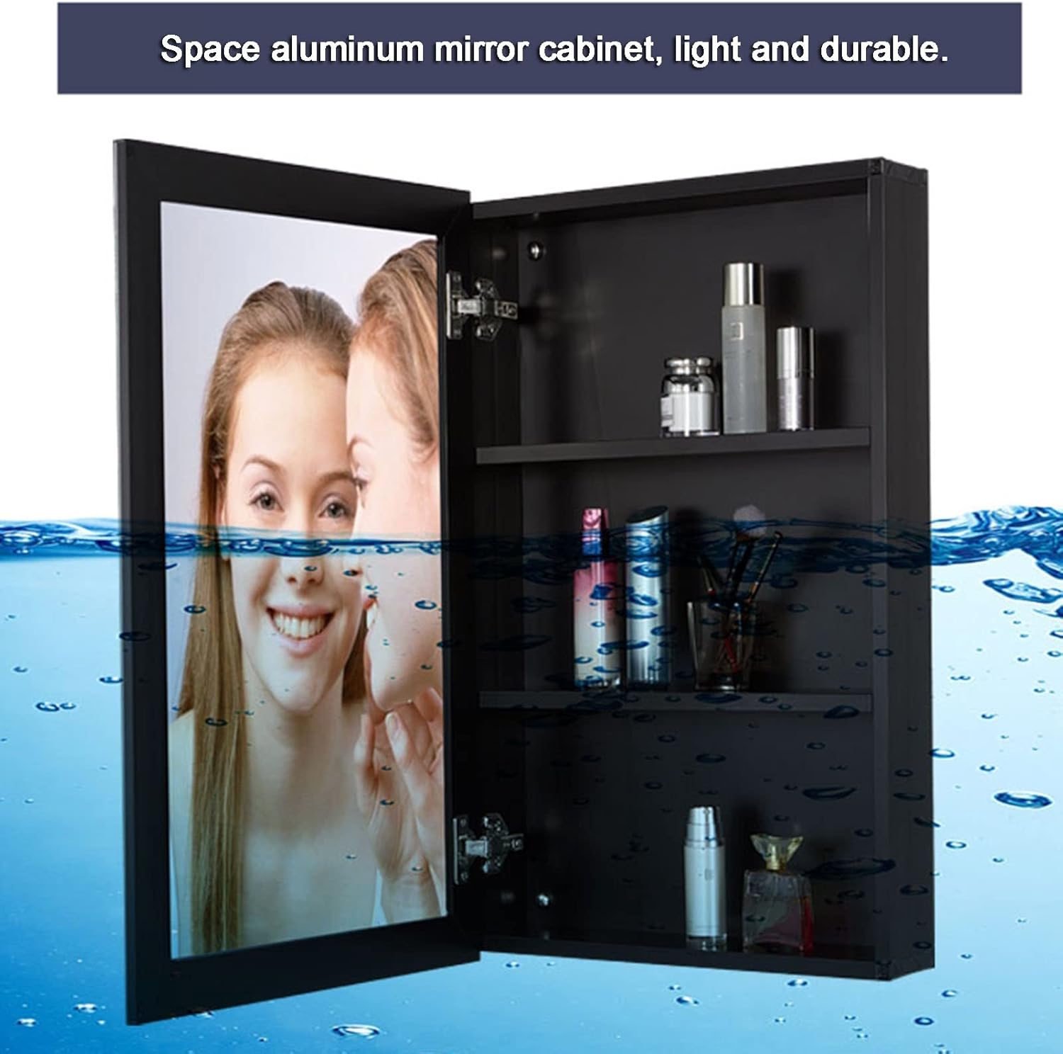 Single Door Mirror Cabinet Double-Sided Mirror Mirror Cabinet Makeup Mirror Bathroom Cabinet Toilet Mirror Box Storage Cabinet (Color : Black, Size : 40 * 12 * 80cm)