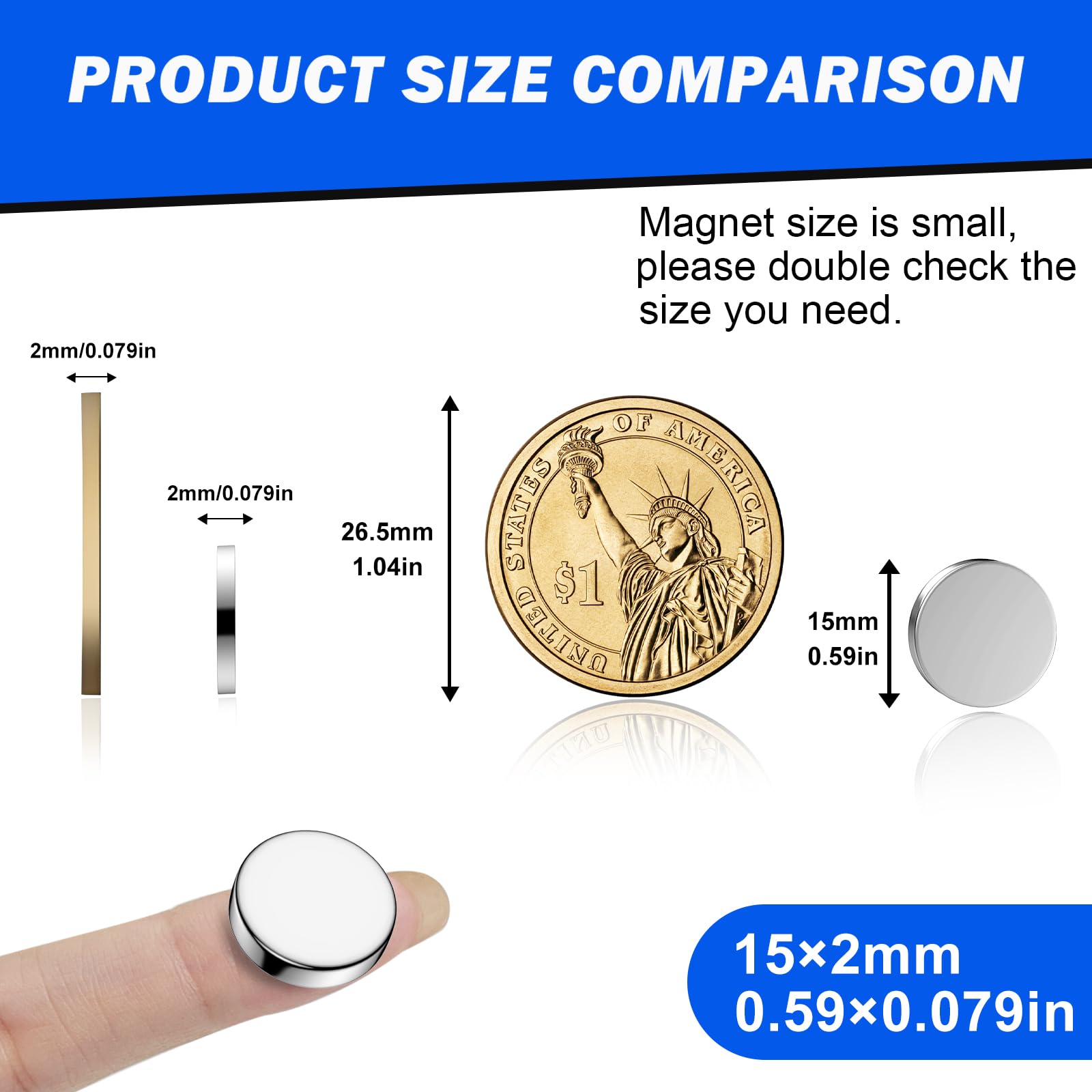 50 Pack 15×2mm Strong Magnets, Neodymium Magnet, Small Magnets for Crafts, Refrigerator, Whiteboard, DIY, Office, Door, 3D Printer — Amazon image 2