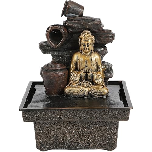 Tabletop Water Fountain Buddha Statue Desktop Indoor Waterfall Fountain Tabletop Humidifiers Home Decoration for Office, Living Room, or Bedroom