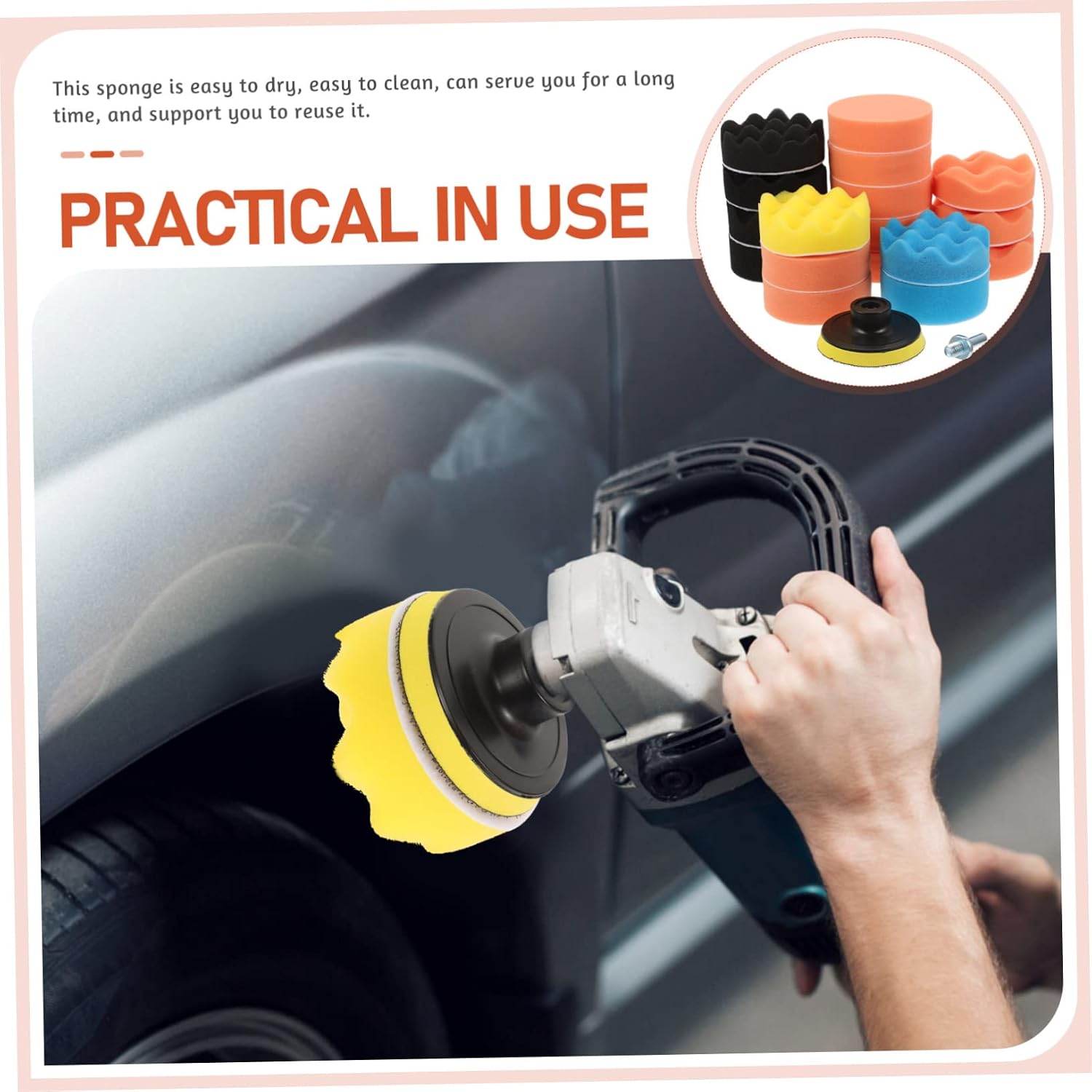 PRETYZOOM 1 Set Car Polishing Sponge Kit Reusable Buffer Drill Attachment Efficient Car Waxing Cleaning Tool for Vehicle Surface