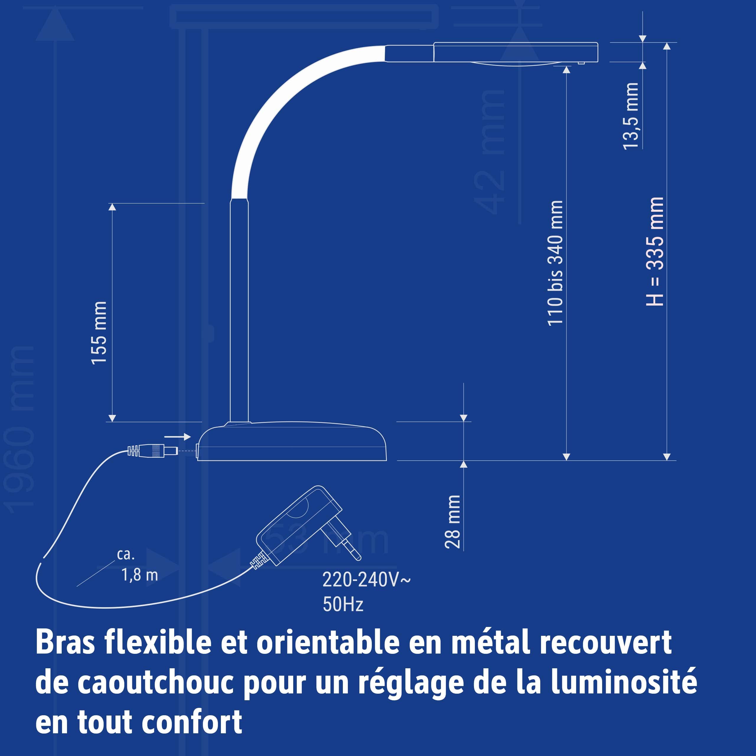 MAUL Luminaire de bureau LED MAULjoy, Petite lampe de bureau pour l’espace de travail des enfants – Lampe design flexible température de couleur 3000K – bleu atlantique