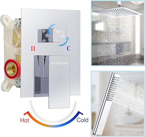Miniatura 7 de EMBATHER Sistema de ducha de lluvia, juego completo de grifos de ducha de cromo pulido con cabezal de ducha de lluvia de 10 pulgadas y mano (con