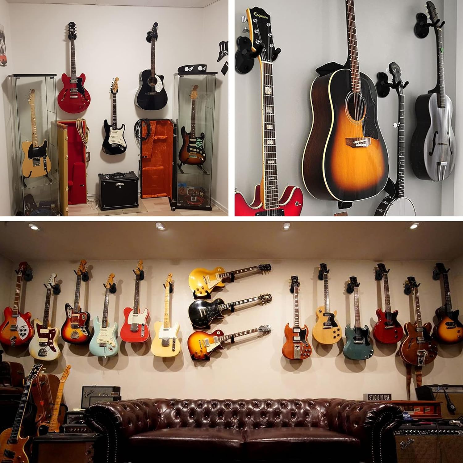 Yumzeco Stojak na ukulele, wieszakgitara, uchwyt ścienny akustyczne, elektryczne, klasyczne, basowe, mandoliny, metalowe haczyki do ukulele
