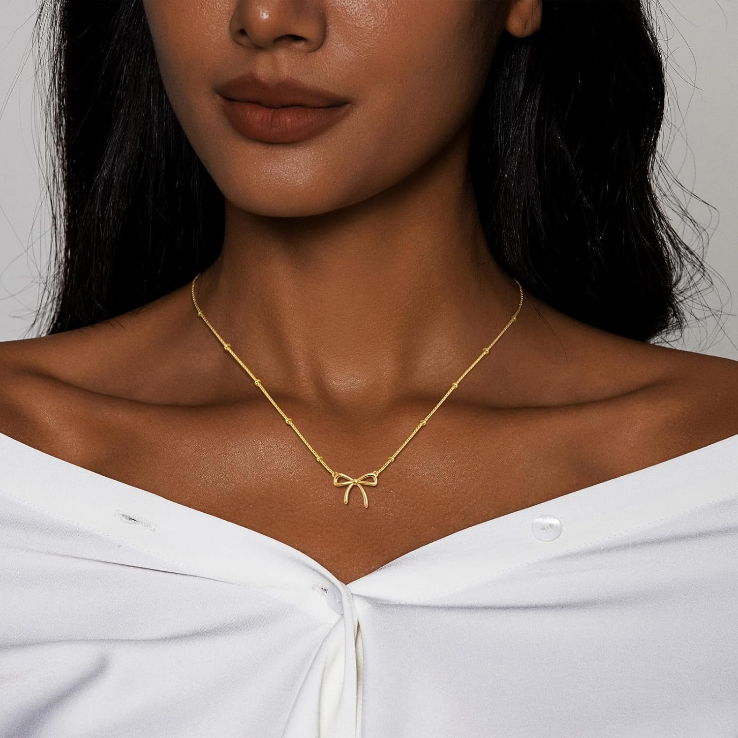 OGD Gold Necklace for Women, Bow Necklace 14K Layered Gold Necklace Dainty Bow Pendant Choker Necklace Trendy Bow Necklace Gold Chain Necklaces for Women Jewelry Gift - Image 3