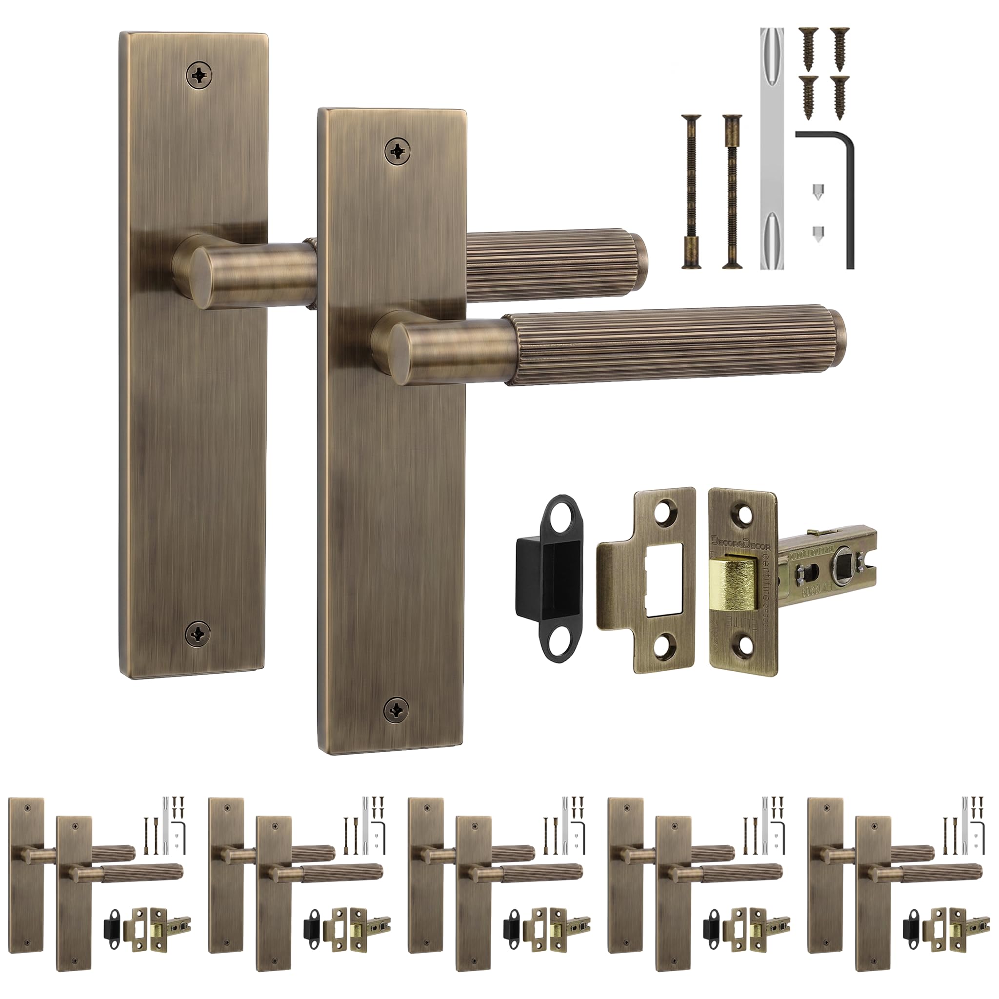 Decoranddecor Hera Antique Brass Backplate Handles, Latch Kit 76mm 6 Pack