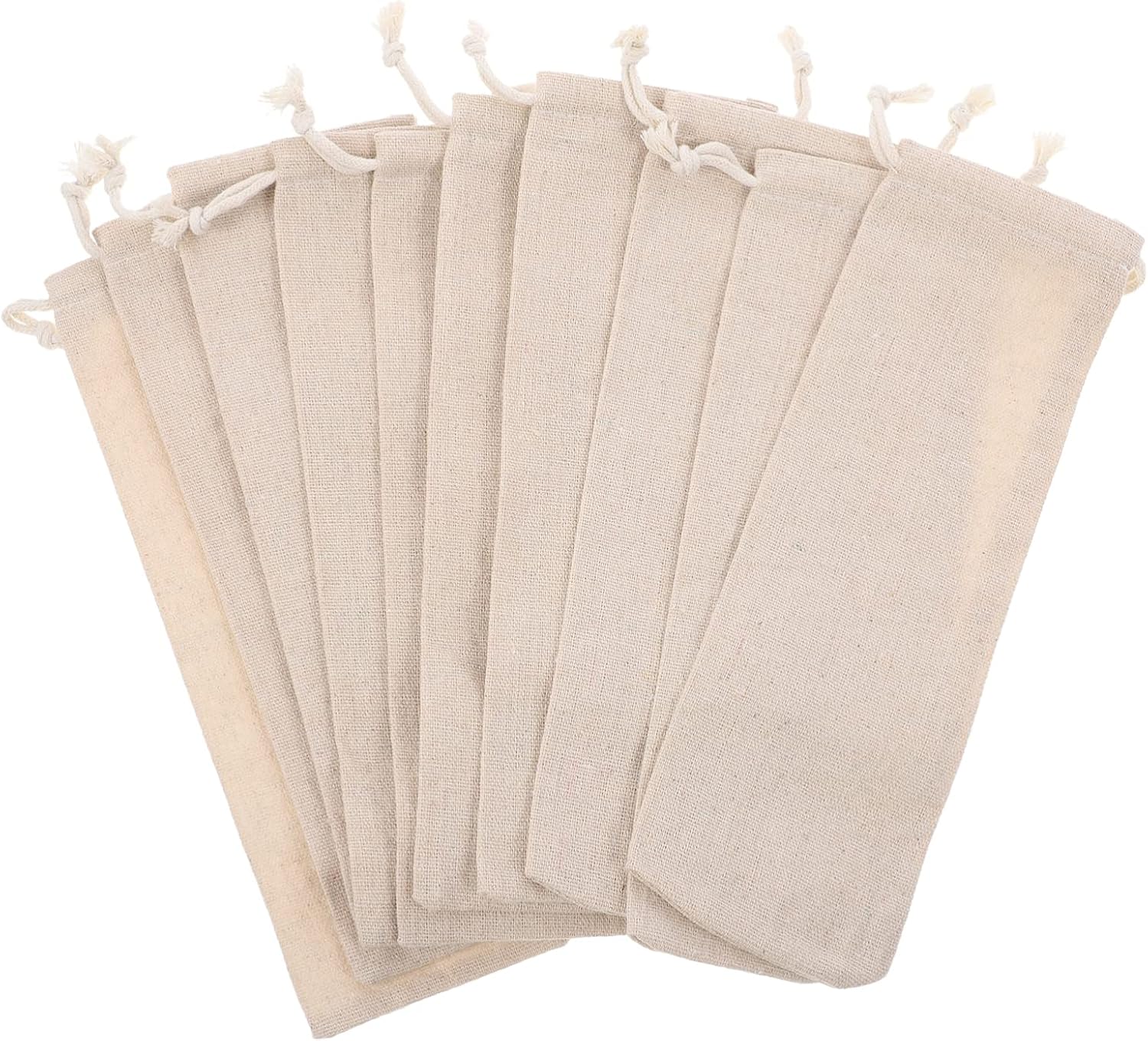 10 Pcs Cotton Linen Straw Pouches with Drawstring for Storage