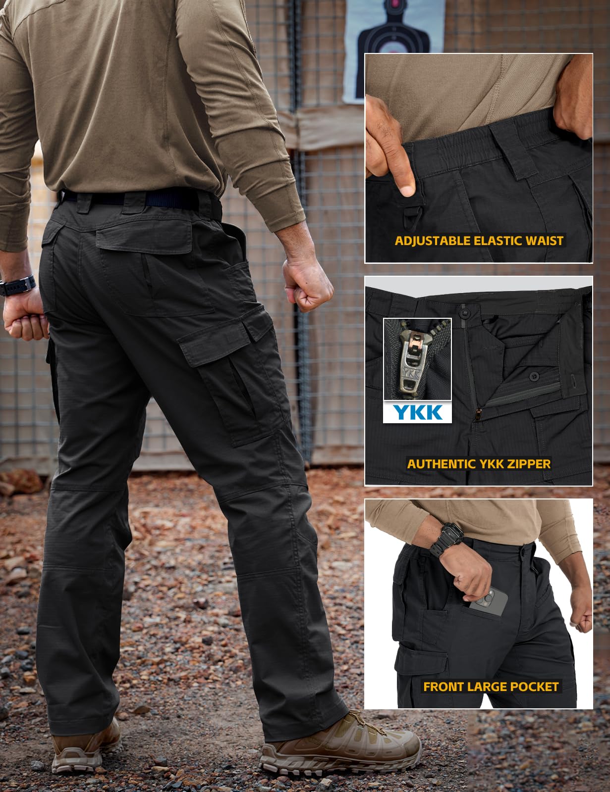 IDOGEAR Uomo Pantaloni Tattici Pantaloni da Trekking all'Aria Aperta Impermeabile e Traspirante Multi-Tasca Softshell per Il Trekking Airsoft Caccia Resistente e Leggero