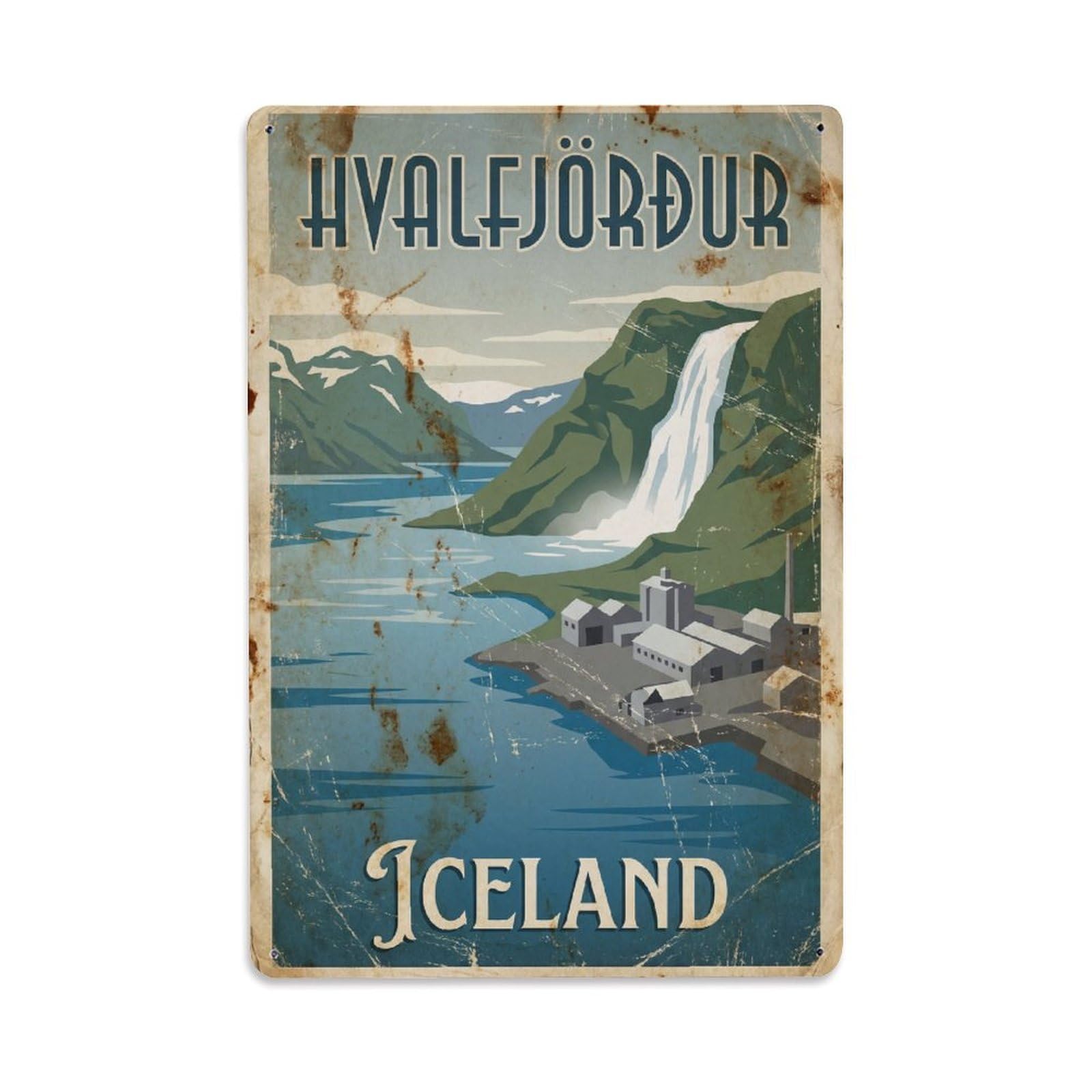 Gead 8X12inch Style Vintage Travel Hvalfjordur Iceland Fjord Metal Tin Sign
