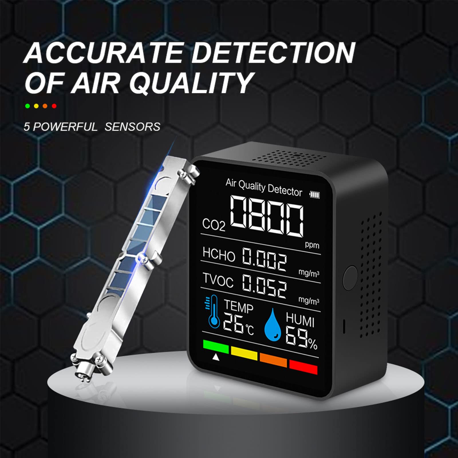 Detector de aire formaldehído, medidor de aire de alta precisión, detecta HCHO CO2 TVOC compuesto orgánico volátil