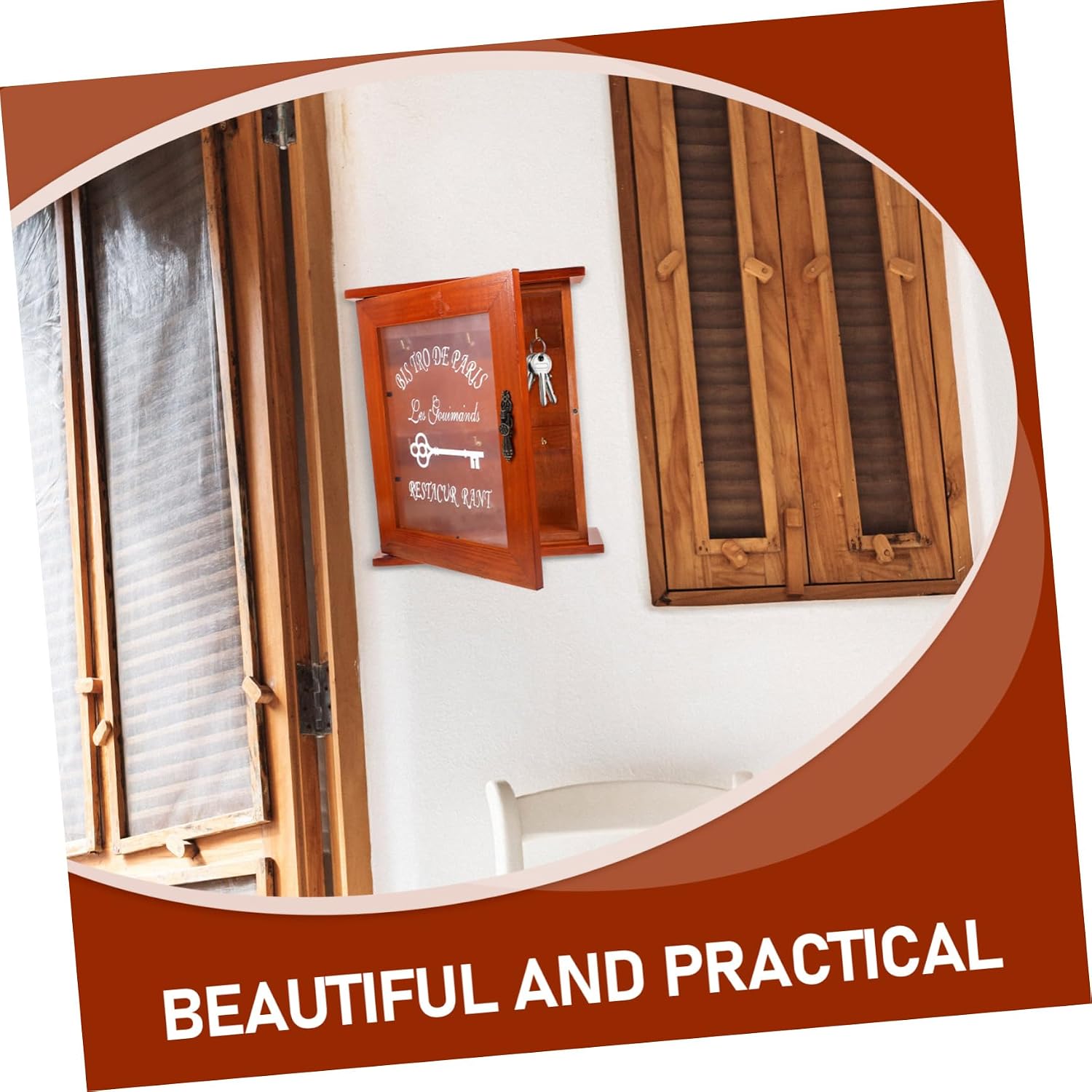 Zerodeko Vintage Wooden Wall Mounted Key Cabinet for Home Entryway Storage image 4