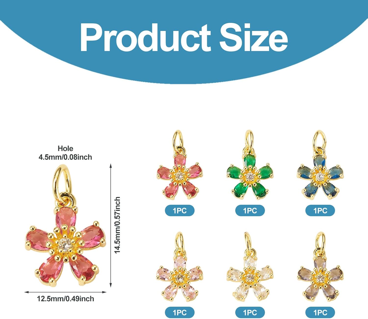 Craftdady Brass Micro Pave Cubic Zirconia Flower Pendants Mixed Color Flower Shape Micro Pave CZ Dangle Pendants Mini Floral Charm Bulk for DIY Necklaces Bracelets Jewelry Making - Image 3