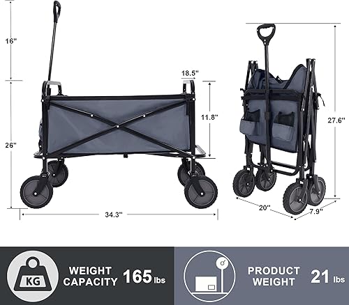 Miniatura 5 de ABCCANOPY Carro plegable plegable para uso general, para jardín, compras, camping, gris oscuro