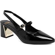 Jones New York Women's Pointed Toe Mary Jane Mid Block Heel Metallic Detail Adjustable Buckle Strap Business Casual Professional Office Dress Slingback Pumps
