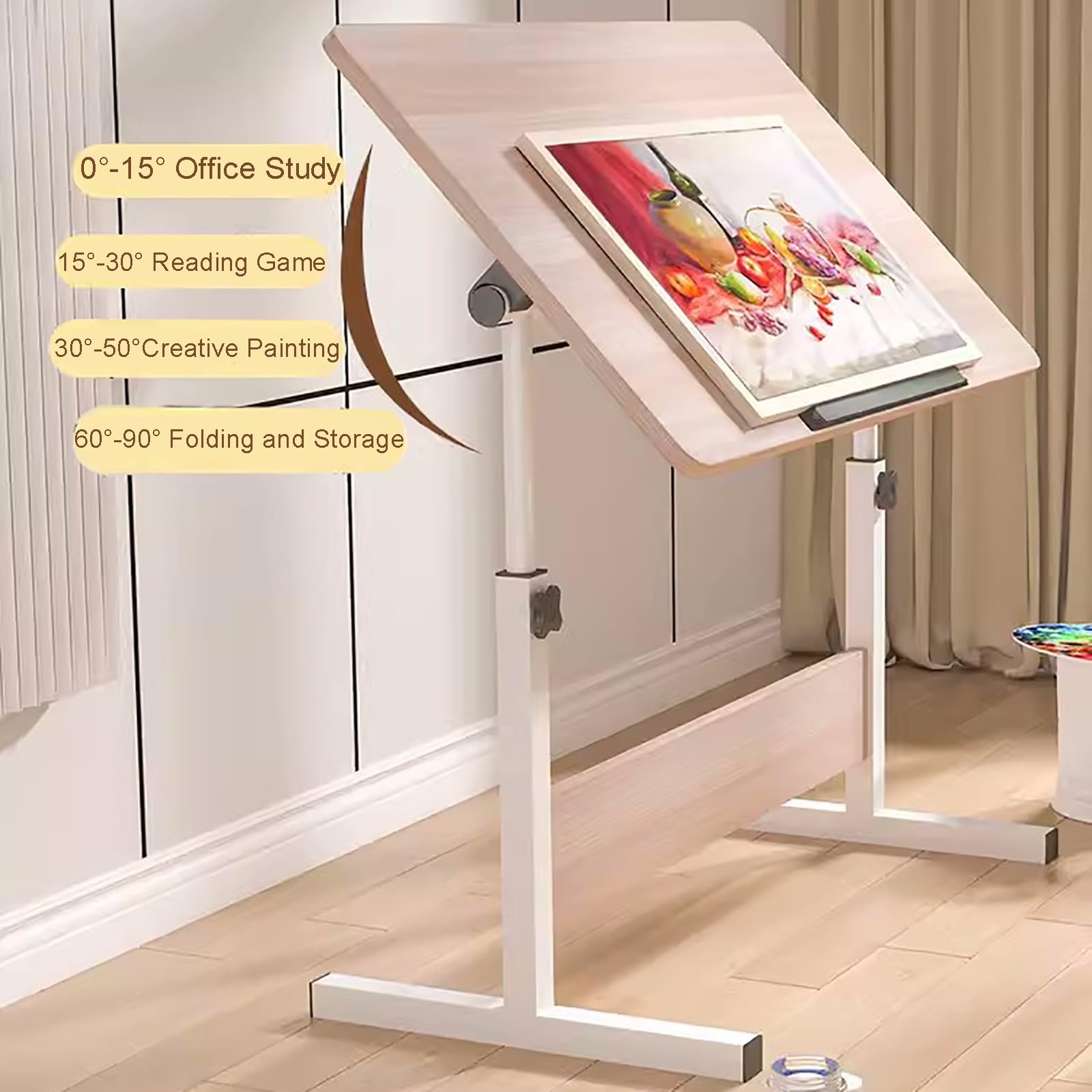 Mesa de Dibujo Plegable, Mesa de Dibujo Profesional Ajustable en Altura, Escritorio de Artista Portátil, Painting Station, para el Hogar, Oficina, Sofá(Size:23.6in/60cm(No Wheels))