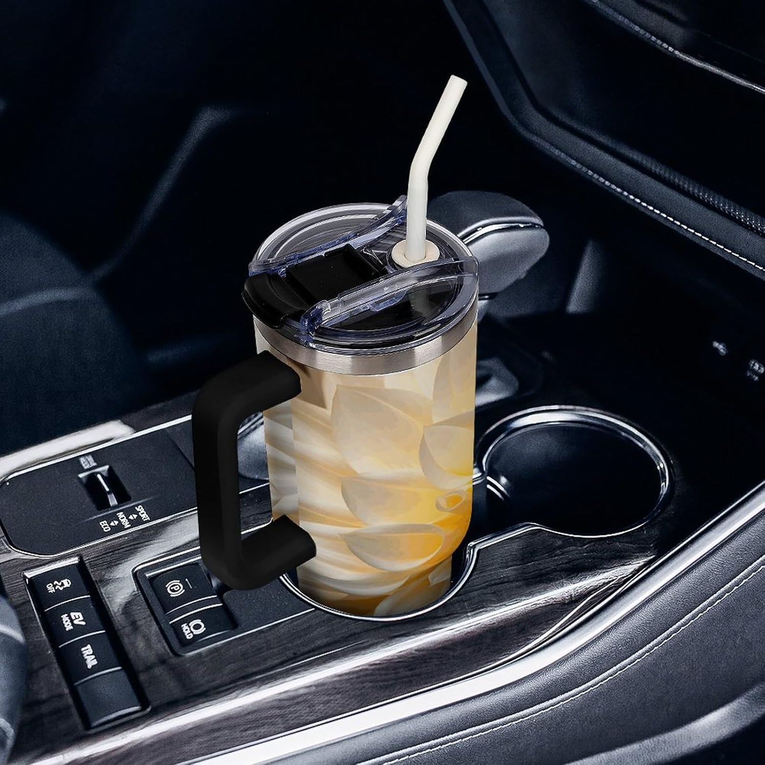 White Dahlia Travel Coffee Mug Reusable Durable Stainless Steel Insulated Tumbler with Handle And Straw Leak Resistant Portable Thermal Cup Gifts for Men Women 40 Oz