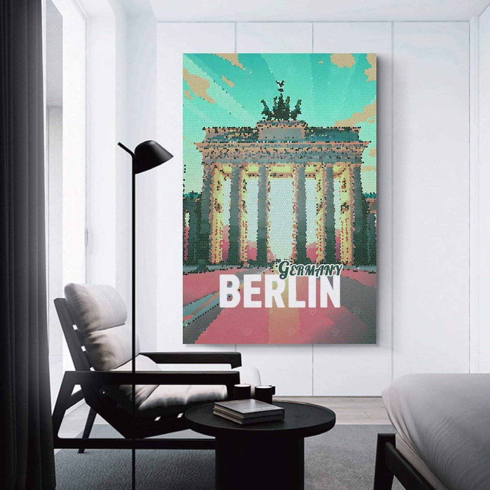 Junmoney Berlin Brandenburg Gate Mosaic Art Wall Art Print, 24x36inch(60x90cm), for Study, Office Or Focused Interiors, Home Office Artwork with Decorative Appeal