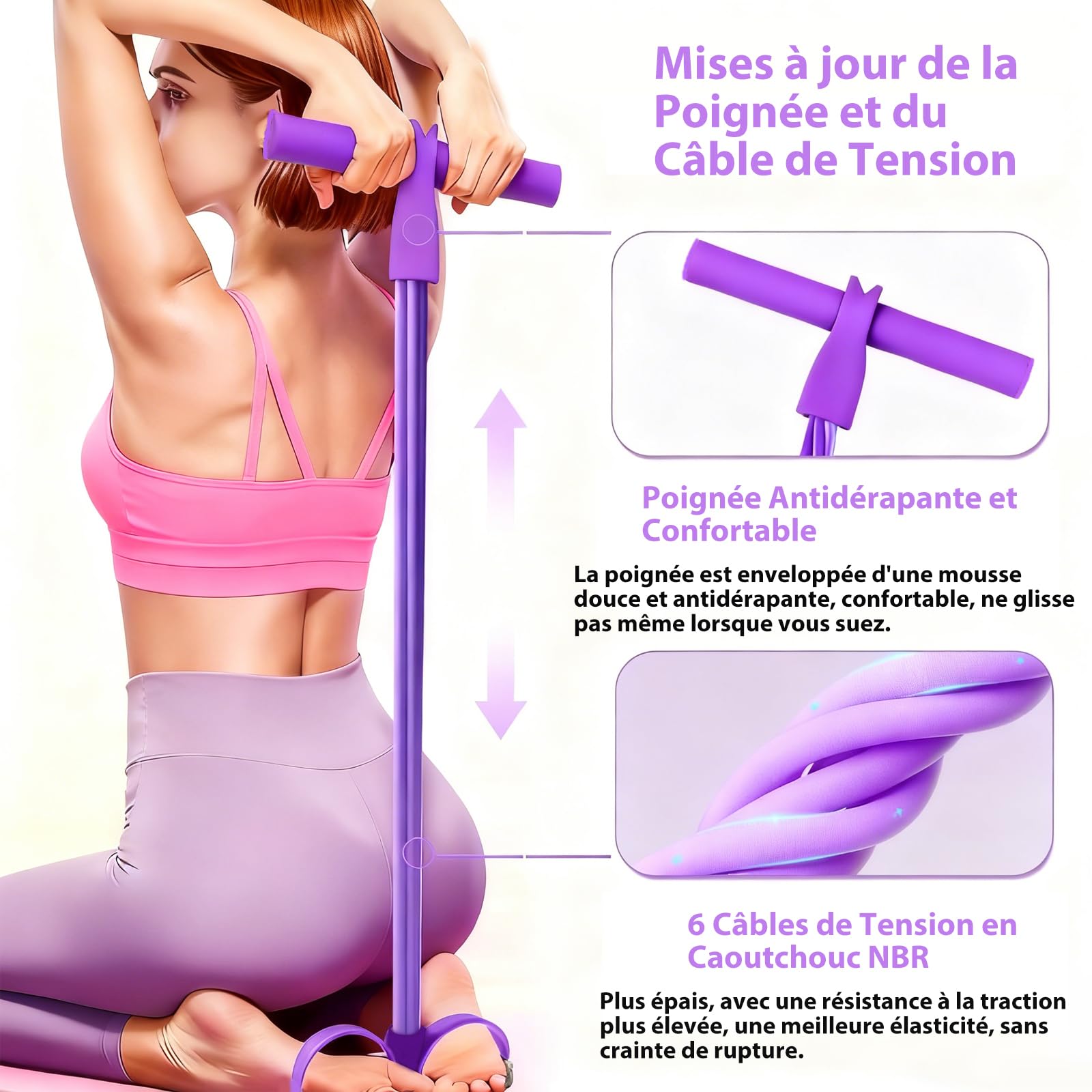 Bande de Résistance 6 Tubes avec Pédale - Élastique de Fitness pour Abdominaux, Cuisses, Bras