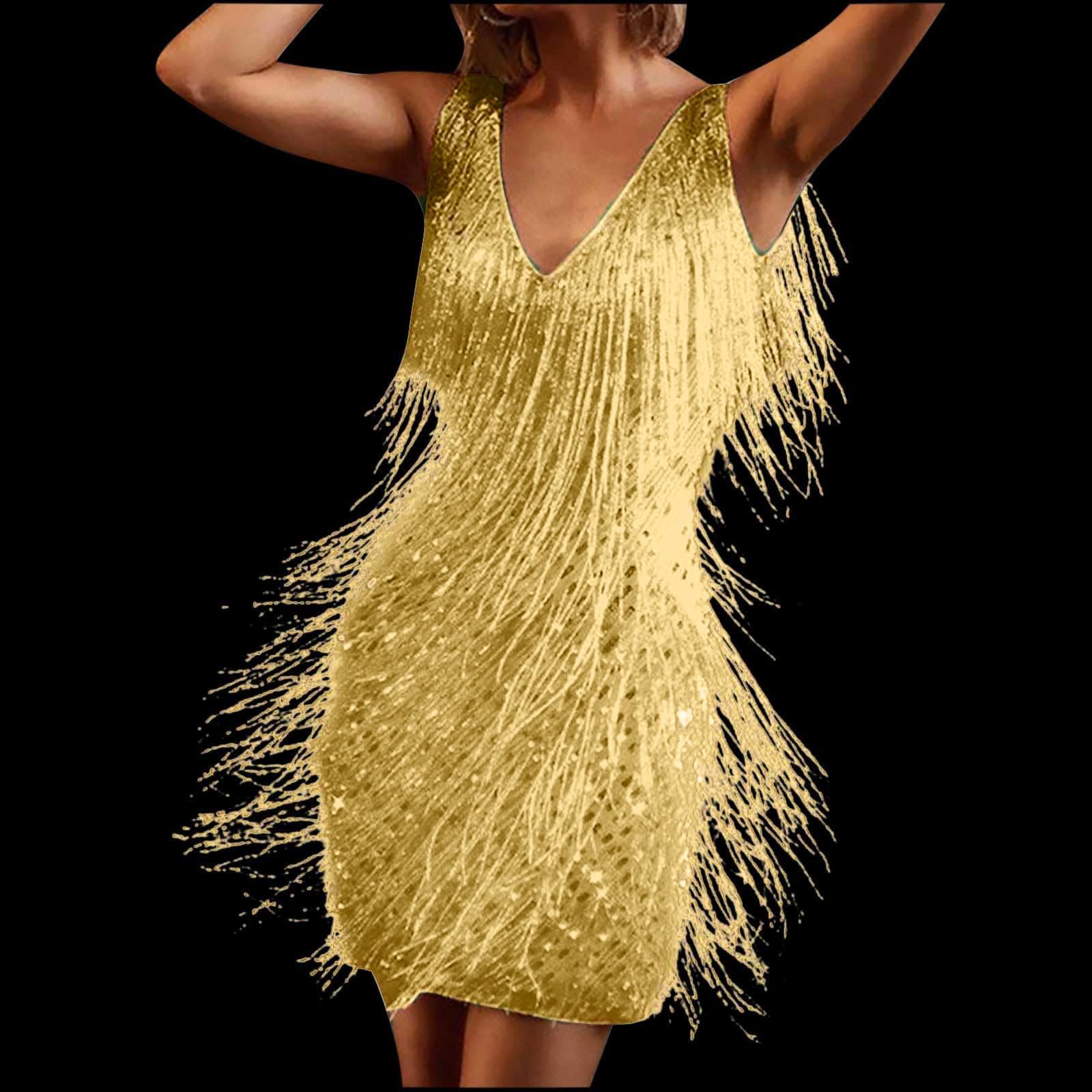Generico Abito da Donna con Nappe Anni ‘20, Abito con Frange, con spallini, Costume da Donna per Feste, Carnevale, Cocktail Party