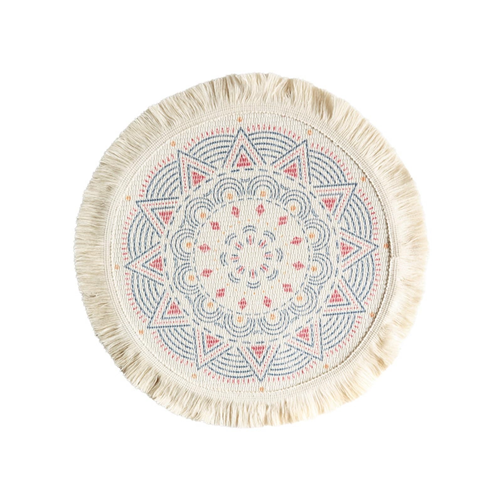2Pcs Boho Circular Woven Placemats with Tassels - Insulated Decor Mats for Farmhouse Decor(Color4)