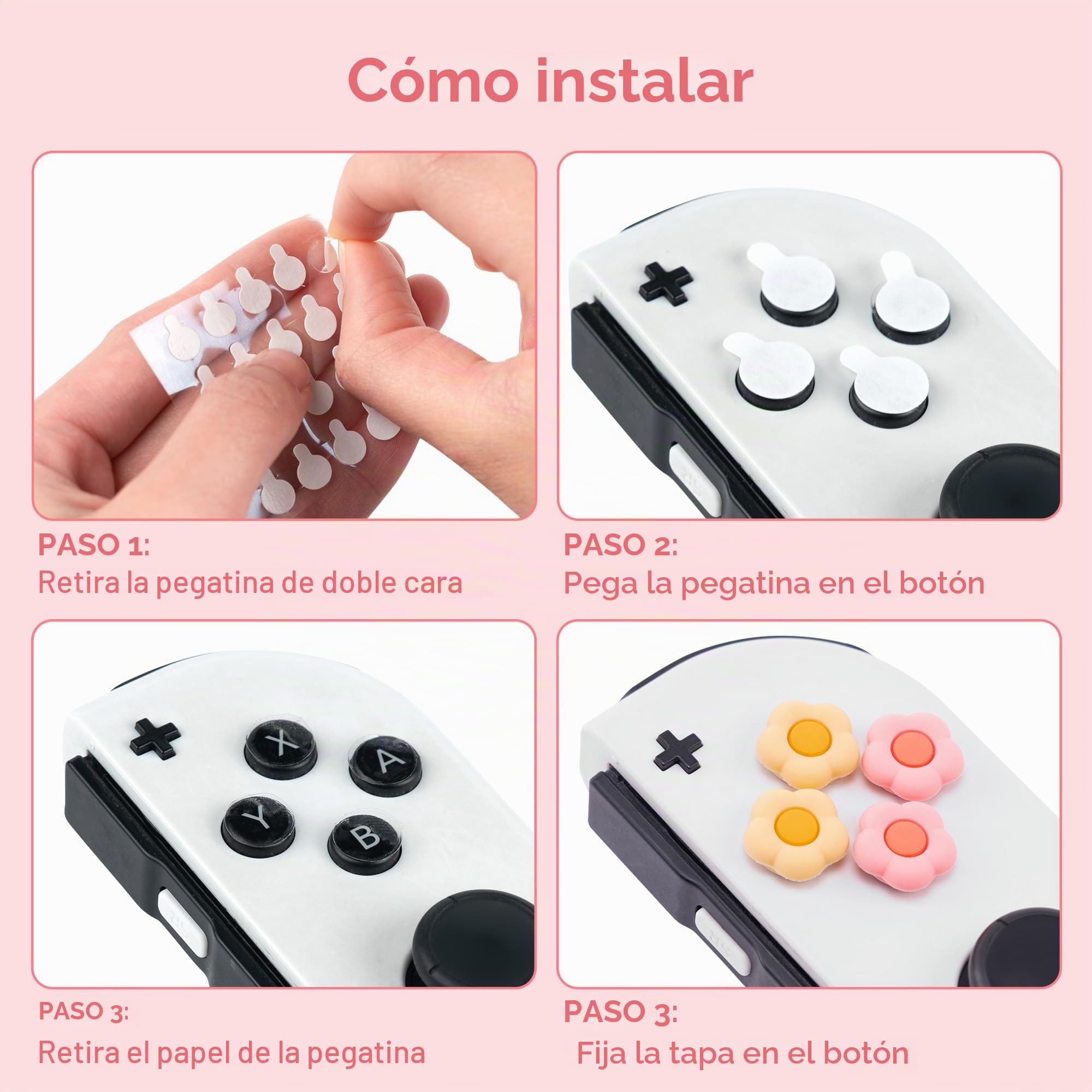 GeekShare Cross D-Pad - Juego de Tapas de Silicona para Botones de Pulgar, Pegatinas ABXY para Botones de Teclas compatibles con Interruptor/OLED, corazón y Flor (Rosa y Amarillo)