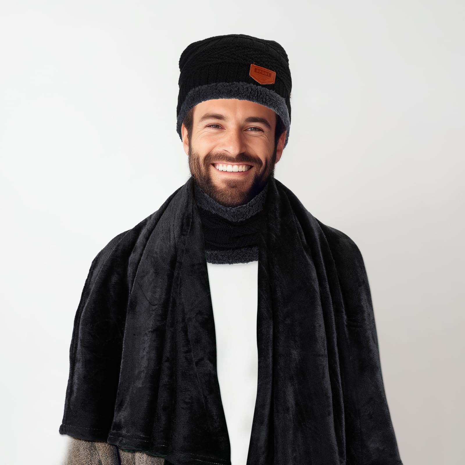 Suhine 72-teiliges Wintermütze, Halswärmer, Handschuhe und Socken-Set mit warmer, flauschiger Decke und Kordelzugbeutel, Großpackung für Männer und Frauen, Obdachlosenpflege, Schwarz, Schwarz, Medium