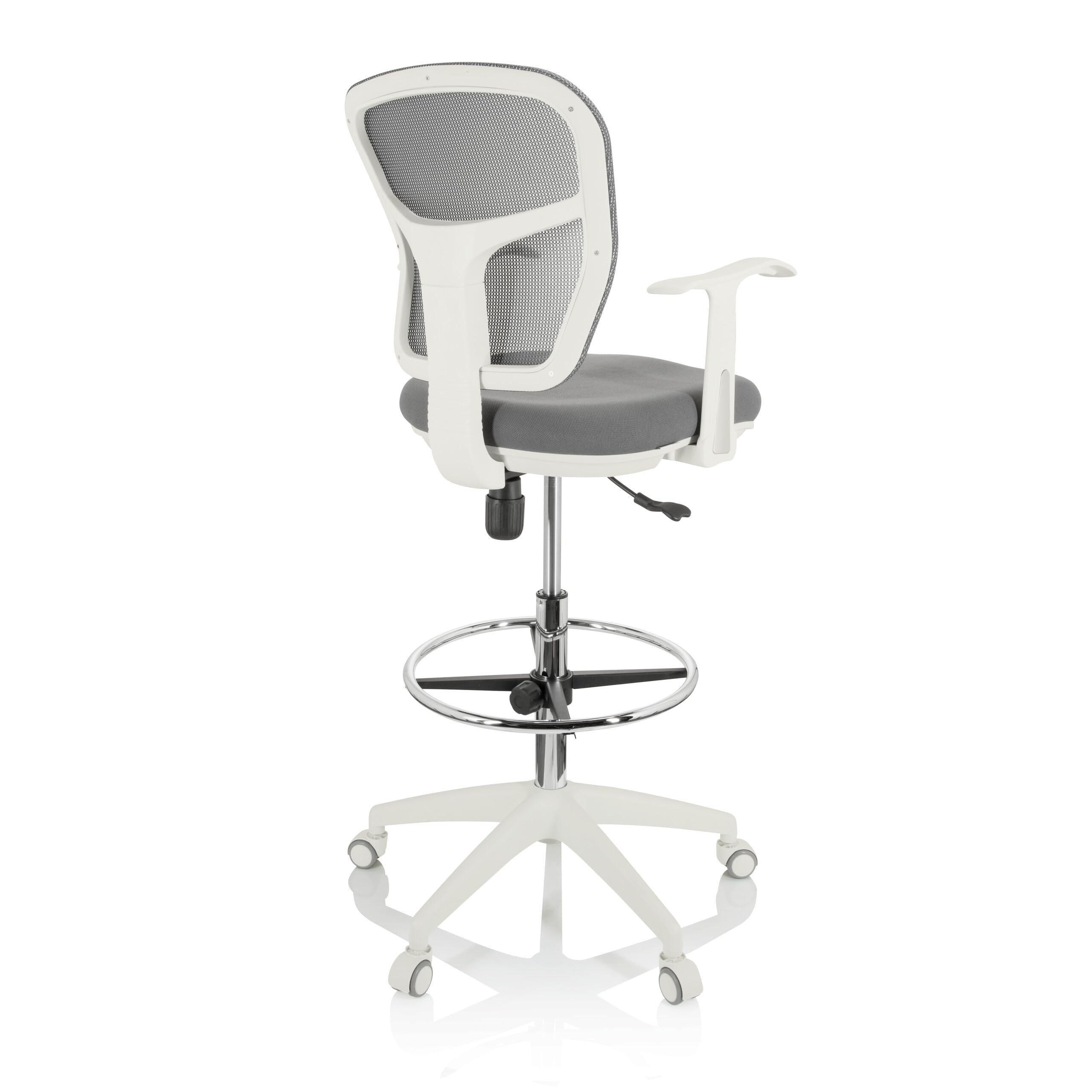 hjh OFFICE Silla de Trabajo Silla de Oficina Taburete Giratorio Top Work 108 Tela Malla Reposapiés Regulable en Altura Blanco