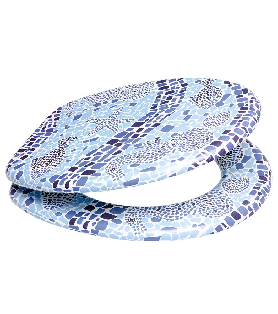 Sanilo Abattant WC, Grande sélection de lunettes de toilette, Finition de haute qualité, Charnières robustes, Fixation facile (Mosaïque mondiale)