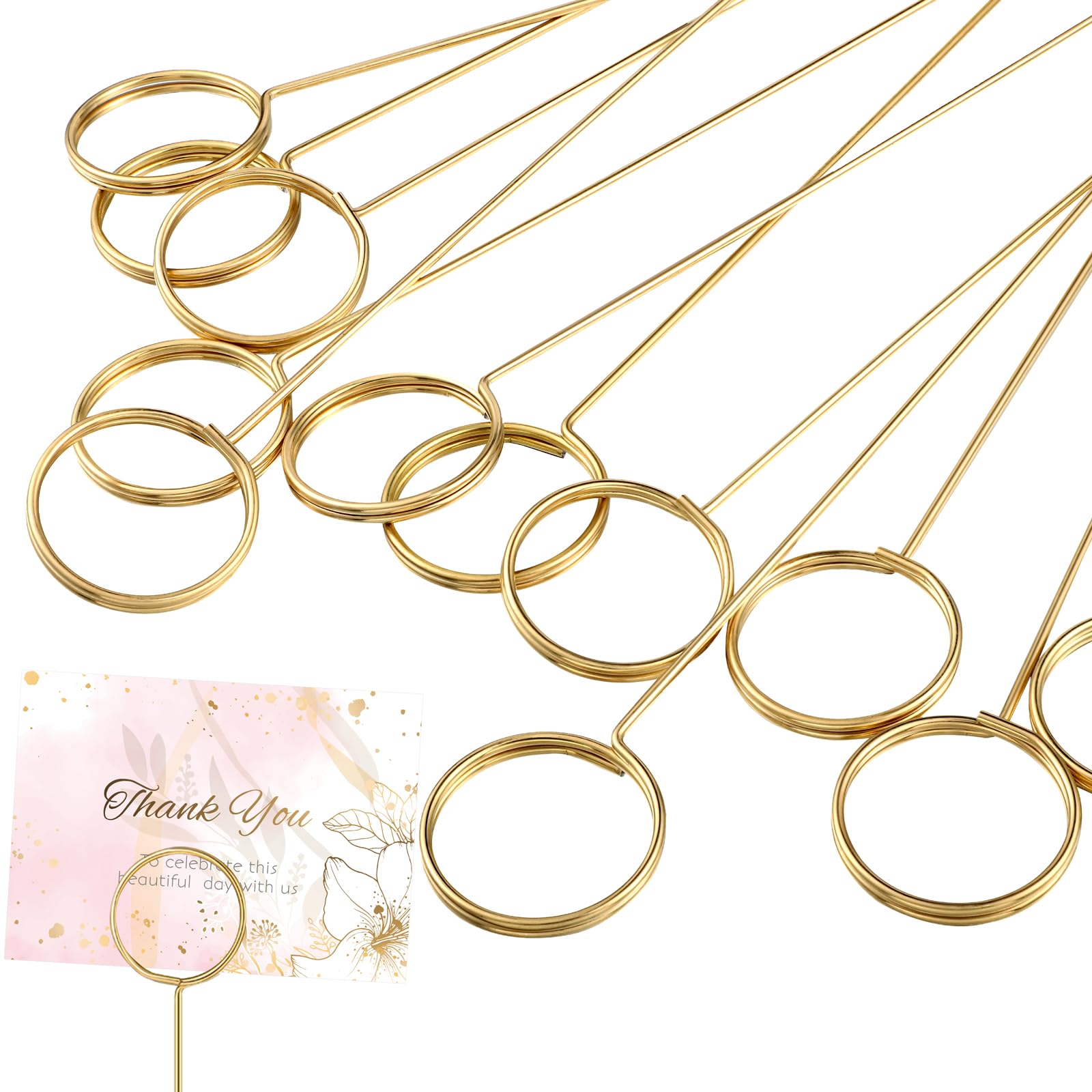 Hotop 30 Pcs Floral Card Holder Pick Metal Wire Flower Place Card Stick 13.4 in Picture Photo Memo Holder Round Floral Gift Stick Clip for Centerpiece Table Wedding Baby Shower Party Favor(Gold)