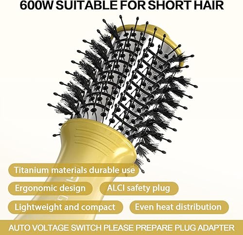 Miniatura 5 de Cepillo secador de pelo de viaje y peine caliente cepillo de aire caliente con 3 ajustes de temperatura y peine alisador para secar peinar alisar